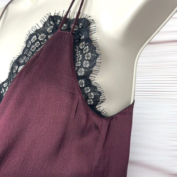 NWT NEW Armani Exchange Burgundy Silk Black Lace Cami Spaghetti Straps Top S - Picture 6 of 16
